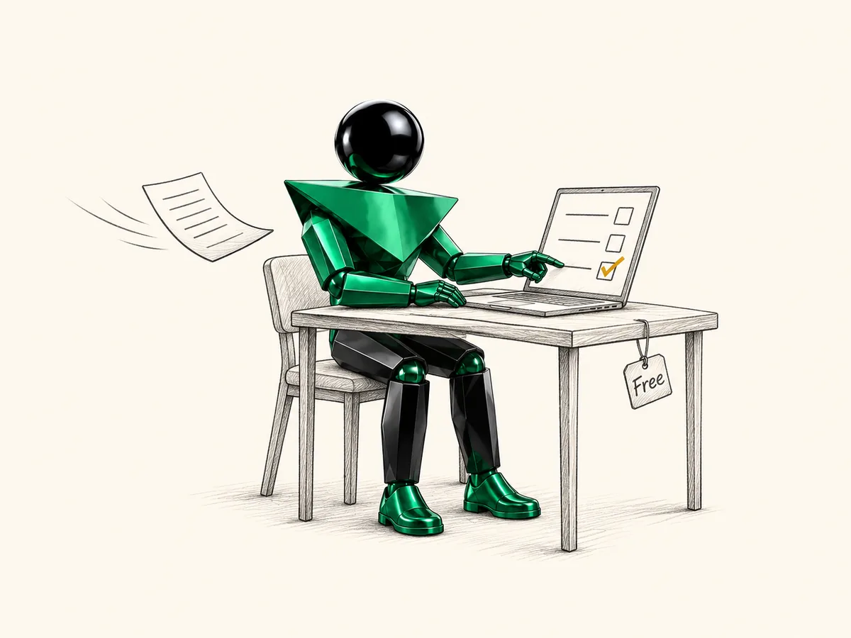 The findi360 mascot filling in a short application on a laptop.